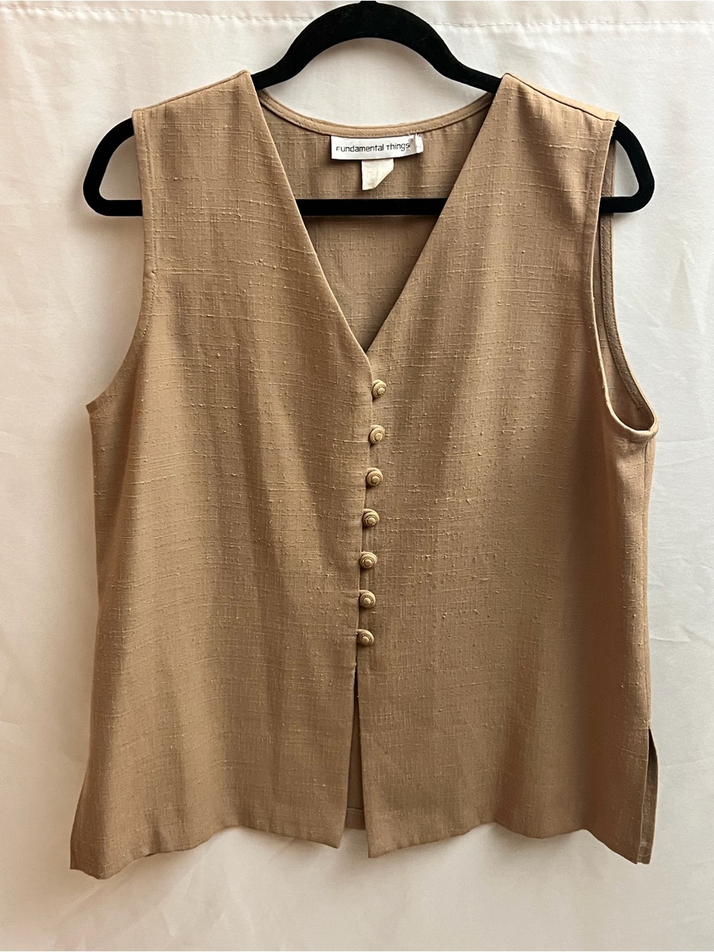 Vintage Fundamental Things Tan Textured Button Front Vest Top L